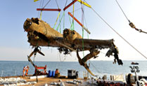The Dornier 17 as it was lifted from the seabed