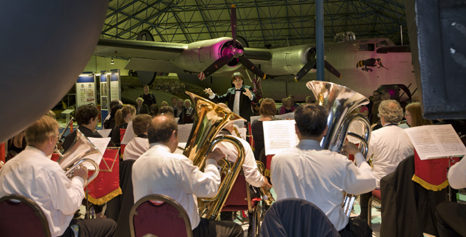 The Barnet Band playing underneath our Lancaster