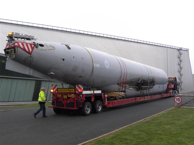 Arrival of the Nimrod fuselage in March 2012.