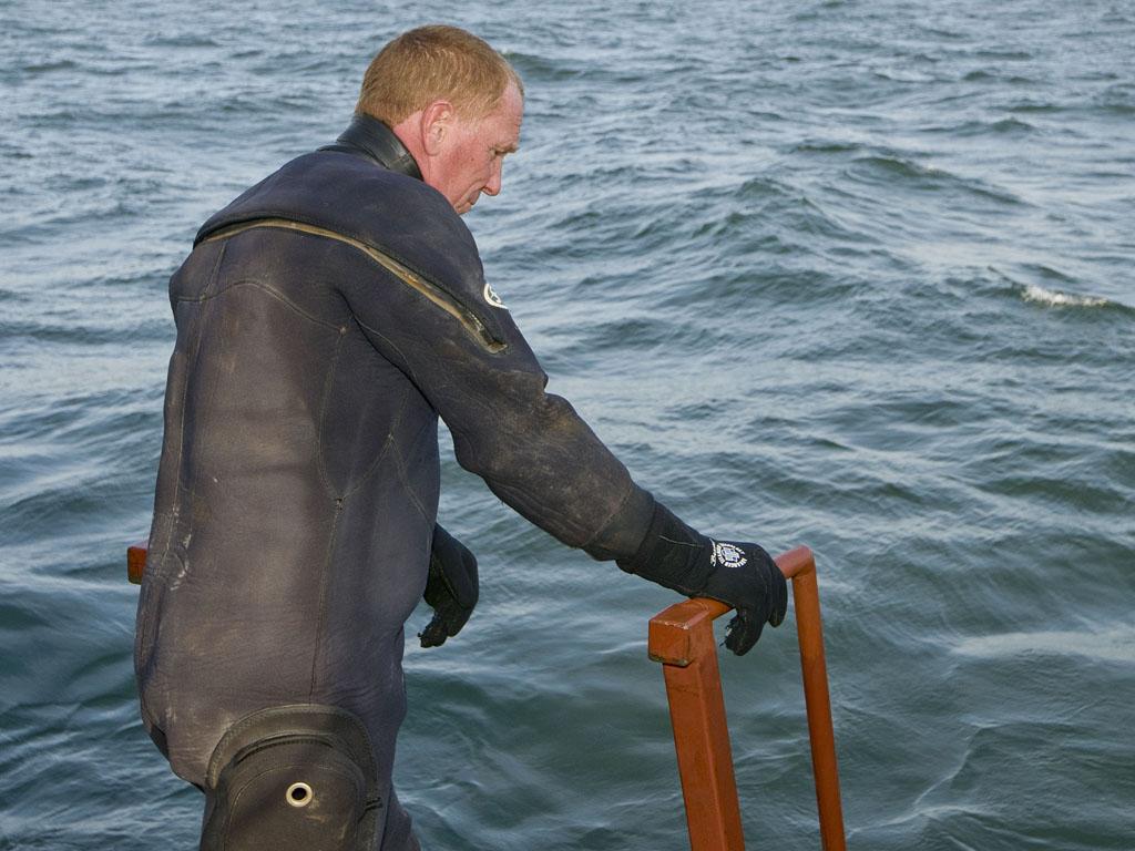Waiting for divers to surface.