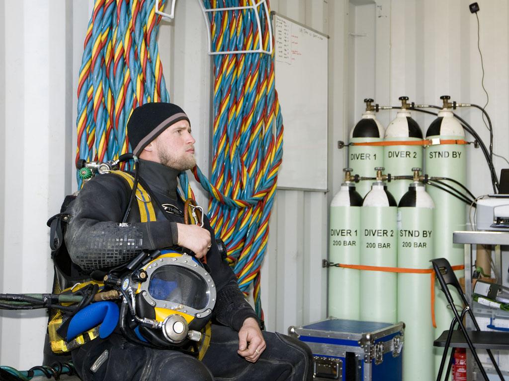 Watching the diver's live feed.