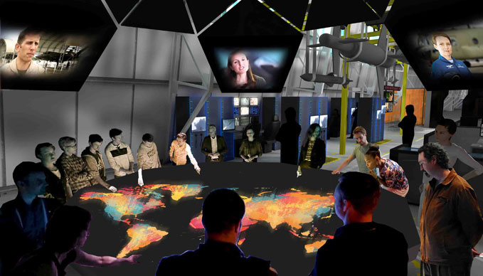 An artist's impression of the Debate Chamber in the 'RAF Now and the Future' Exhibition. An artist's impression of the Debate Chamber in the 'RAF Now and the Future' Exhibition.