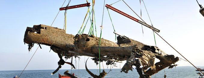 The Dornier Do17 being lifted on 10th June 2013 The Dornier Do17 being lifted on 10th June 2013