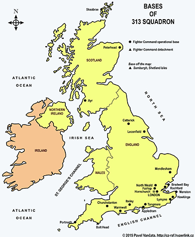 Map of bases of 313 Squadron Map of bases of 313 Squadron