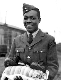 Caribbean airman after being kitted out, RAF Cardington, 27 January 1944 (Courtesy of IWM) Caribbean airman after being kitted out, RAF Cardington, 27 January 1944 (Courtesy of IWM)