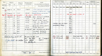 Entry for 8 May 1945 in Flight Lieutenant David Errol Chance’s flying log book Entry for 8 May 1945 in Flight Lieutenant David Errol Chance’s flying log book