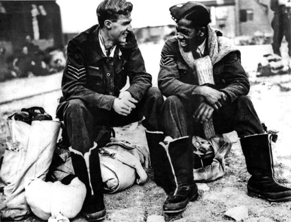 Air gunners Sergeant J.C. Dickinson RCAF and Sergeant Leslie Gilkes, 9 Squadron, 1943 (Courtesy of Audrey Dewjee) Air gunners Sergeant J.C. Dickinson RCAF and Sergeant Leslie Gilkes, 9 Squadron, 1943 (Courtesy of Audrey Dewjee)