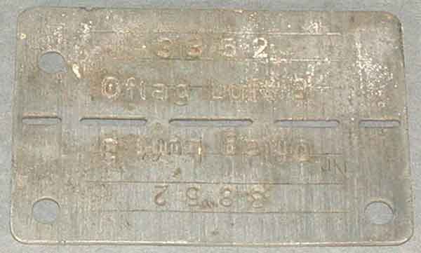 Flt Lt Chapman's Prisoner of War identity tag (80/U/1657) Flt Lt Chapman's Prisoner of War identity tag (80/U/1657)