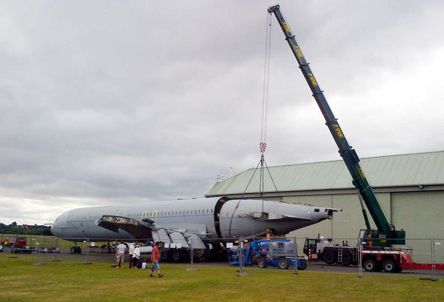 Rear fuselage being lifted Rear fuselage being lifted into position for re-attachment