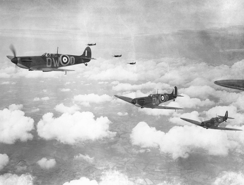 RAF Pilots in flight over the Kent countryside summer 1940