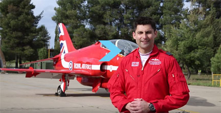 Squadron Leader David Montenegro, Red 1 and Team Leader of the Royal Air Force Aerobatic Team, the Red Arrows, talks. Squadron Leader David Montenegro, Red 1 and Team Leader of the Royal Air Force Aerobatic Team, the Red Arrows, talks.