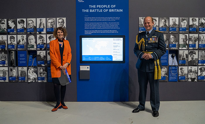 Maggie Appleton (Museum CEO) with Air Chief Marshal Mike Wigston CBE ADC Chief of the Air Staff  in front of our interactive Roll of Honour for those who fell in the Battle of Britain