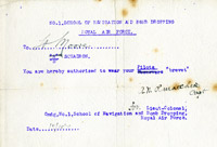 Authorisation to Lt G.W. Moore to wear Pilot's brevet, 15 October 1918