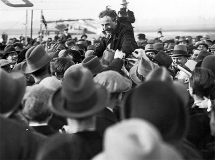 Alan Cobham being congratulated by the crowd that had assembled at Croydon Aerodrome, London after the successful completion of his South Africa Flight Alan Cobham being congratulated by the crowd that had assembled at Croydon Aerodrome, London after the successful completion of his South Africa Flight