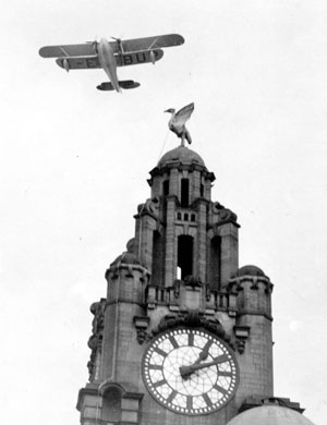 Flying over Liverpool, England while on Sir Alan Cobham's tour of Great Britain Flying over Liverpool, England while on Sir Alan Cobham's tour of Great Britain