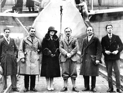 (From left to right) C E Conway, Captain H V Worrall, Lady Cobham, Sir Alan Cobham, F Green and S R Bonnett standing in front of a Short Singapore flying boat at the beginning of their Round Africa flight (From left to right) C E Conway, Captain H V Worrall, Lady Cobham, Sir Alan Cobham, F Green and S R Bonnett standing in front of a Short Singapore flying boat at the beginning of their Round Africa flight
