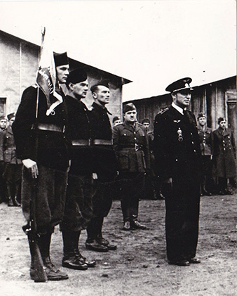 Agde, 1940. The Czechoslovak aviation group's camp in France. In the front is their leader Josef SCHEJBAL, later to become one of the Commanding Officers one of the leaders of 311 (Czechoslovak) Squadron, behind him to the left is Josef WINTER, assistant equipment officer for 310 (Czechoslovak) Squadron, Bohuslav KOVARÍK, a future radar operator of the 68 Night Fighter Squadron and Karel JANŠTA, future airgunner for 311 (Czechoslovak) Squadron. Archive of Tomáš Jambor.