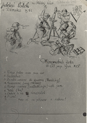 Christmas Eve dinner menu of the Czechoslovak field kitchen in Tobruk, 24th December 1941