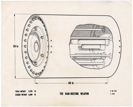 Diagram of the UPKEEP mine, the bouncing bomb